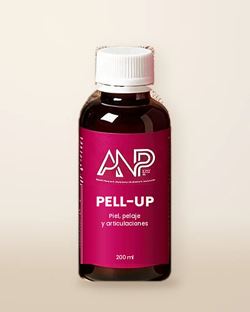 Frasco ámbar de Pell-Up con etiqueta magenta